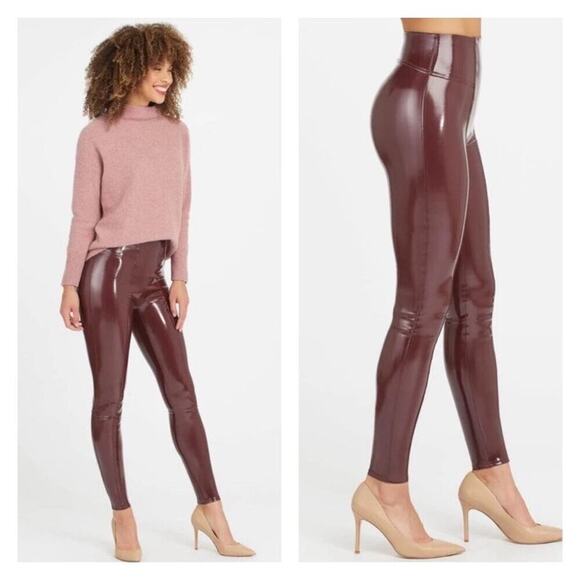 SPANX Faux Patent‎ Leather Liquid Glossy Leggings Ruby Red High Rise Size XS - Picture 12 of 12